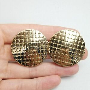 Vintage Funky Gold Tone Round Clip On Earrings, 80s 90s Style Statement, Estate